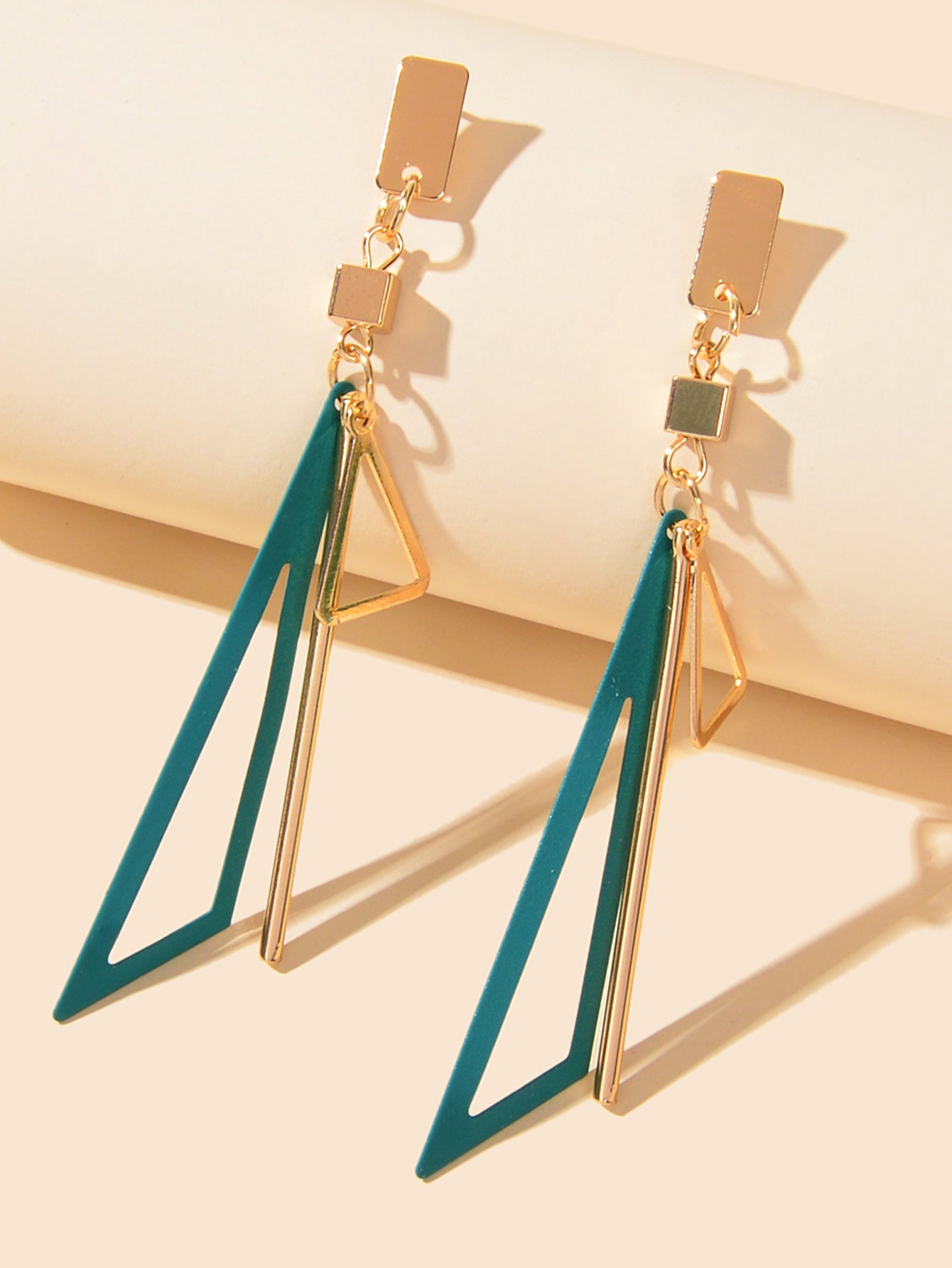 Gold Metal Geometric Triangle Dangle Stud Earring Women Textured Accessories