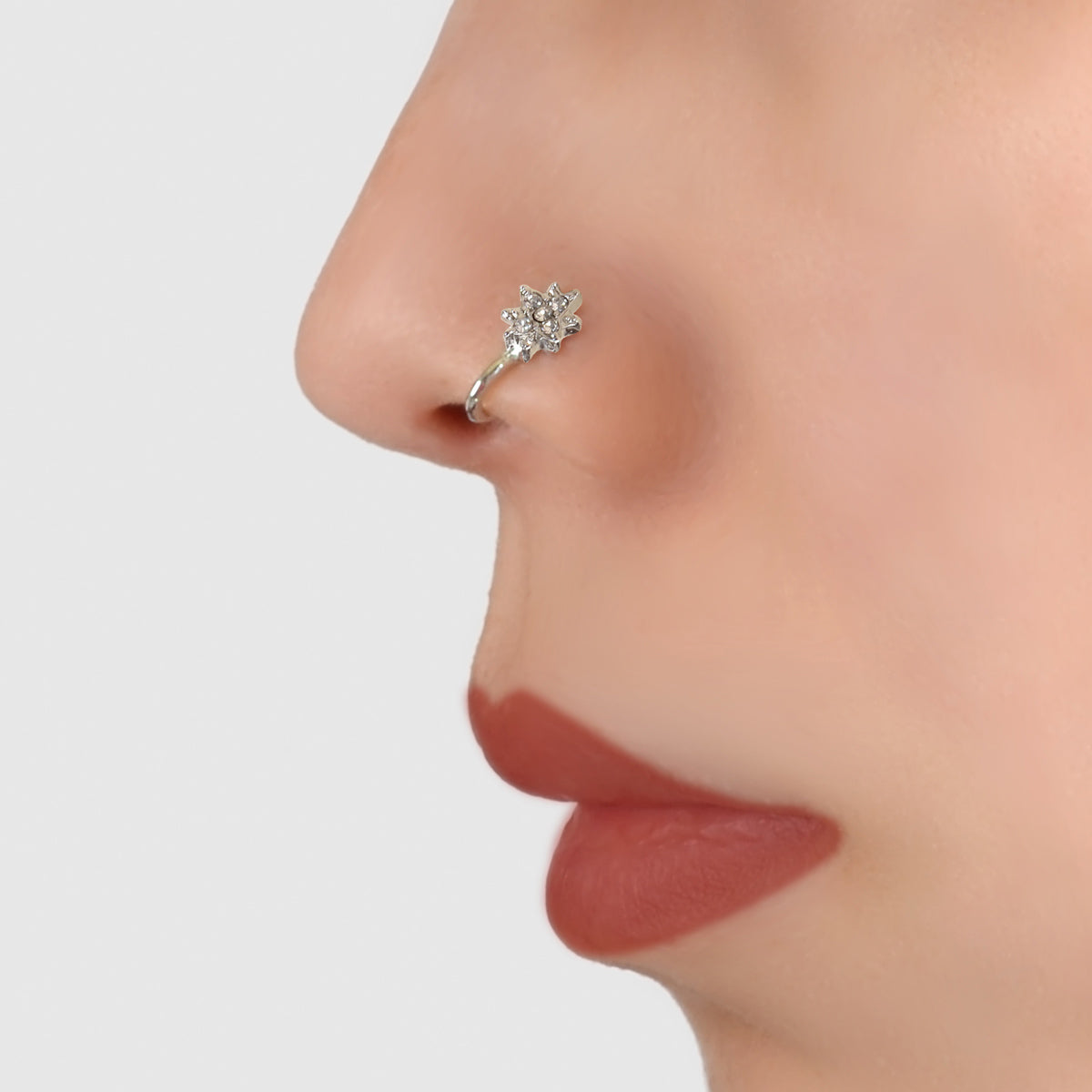 Nose Cuff Fake Helix Non Piercing Ring Rhinestone Decor Flower Body Jewellery