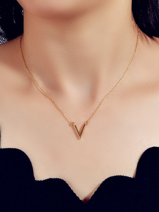 Initial V Pendant Necklace Victory Geometric Choker Boho Chain Lover Jewellery