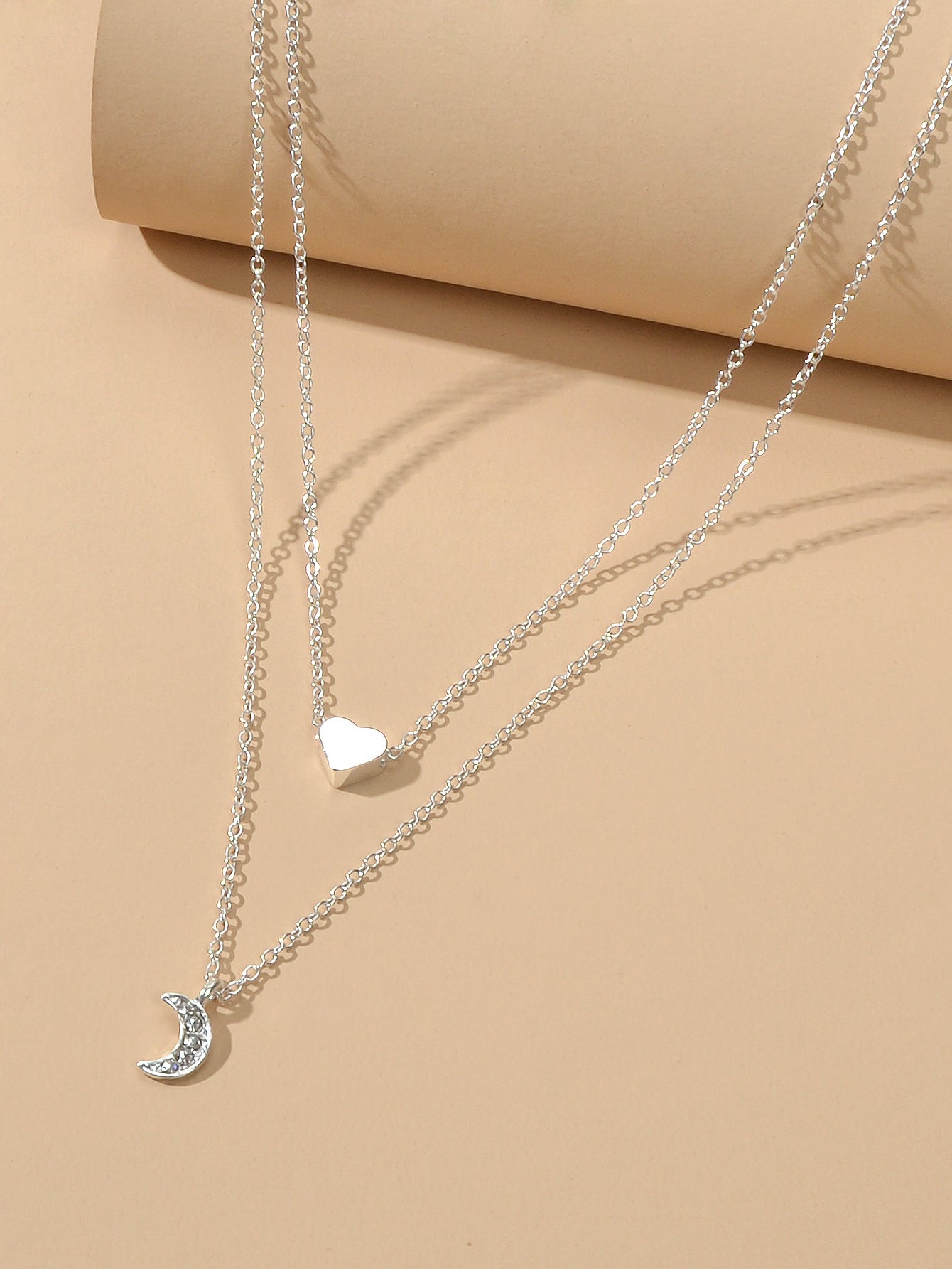 AU Local Rhinestone Double layered Chain Love Heart Moon Necklace Party Jewelry