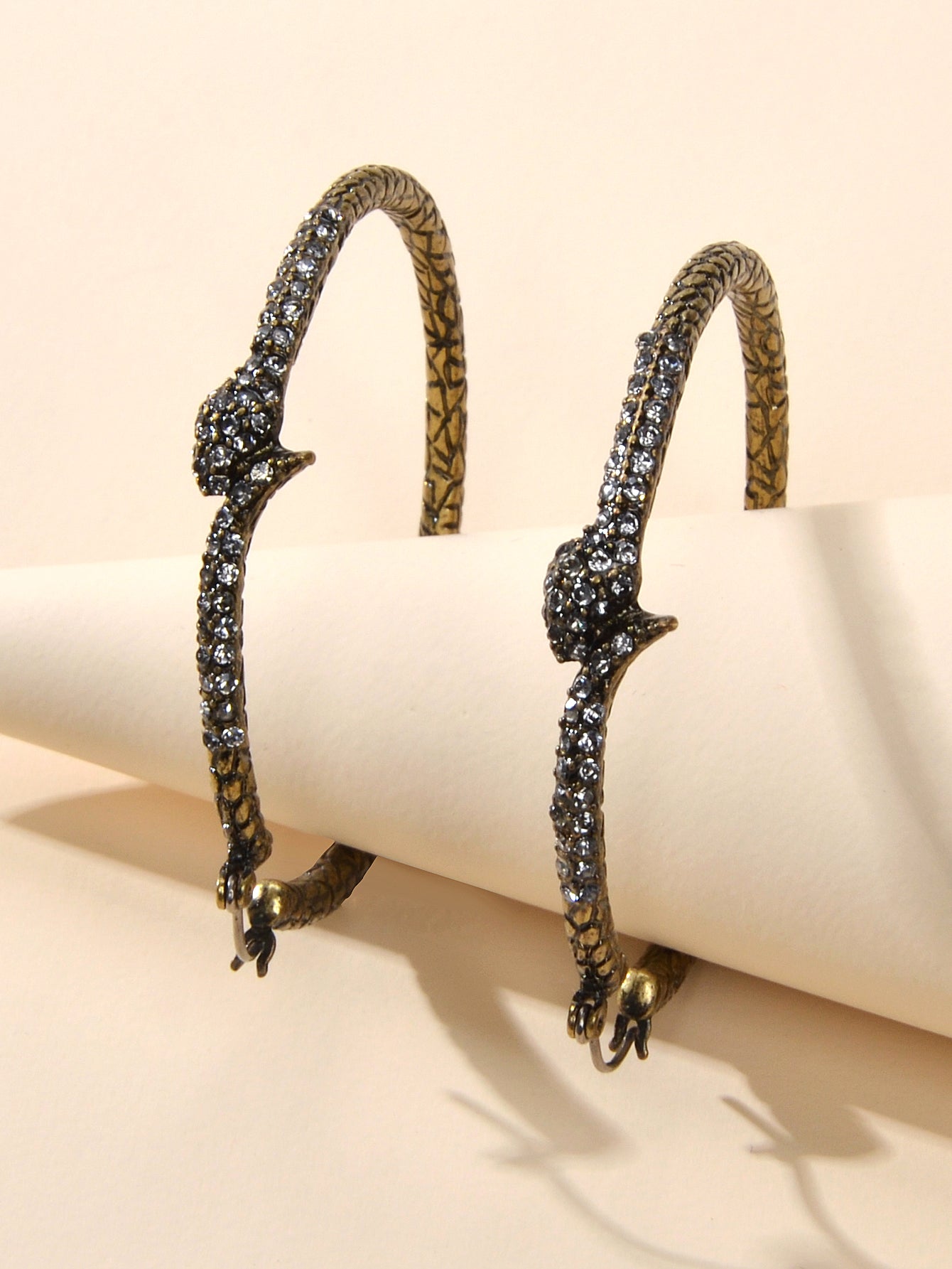 Punk Vintage Rhinestone Antique Gold Snake Big Hoop Earrings Hip Hop Jewellery