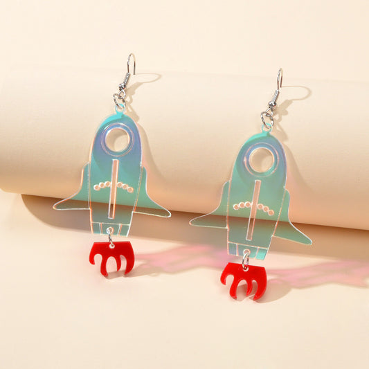 Designer Jewellery Multi-color Transparent Acrylic Rocket Dangle Trendy Earrings