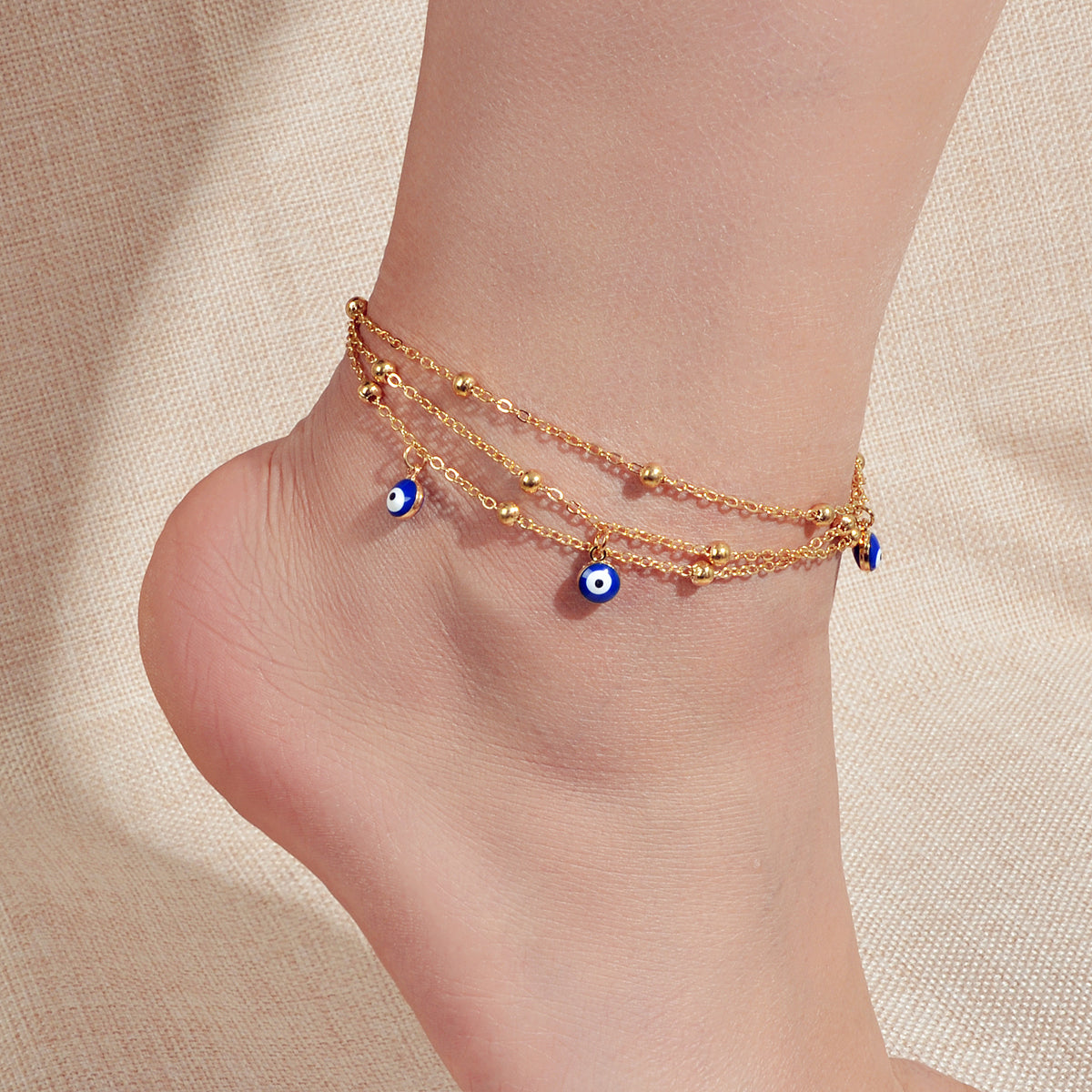 Eye Charm Beads Anklet Adjustable Beach Layered Ankle Gold Foot Chain Jewellery