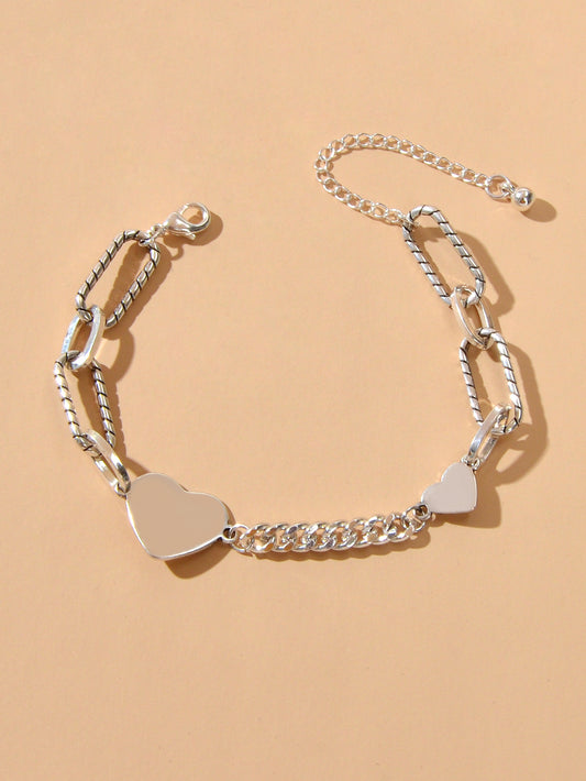 Punk Style Silver Layered Big Link Chain Heart Bracelets Women Trendy Jewellery