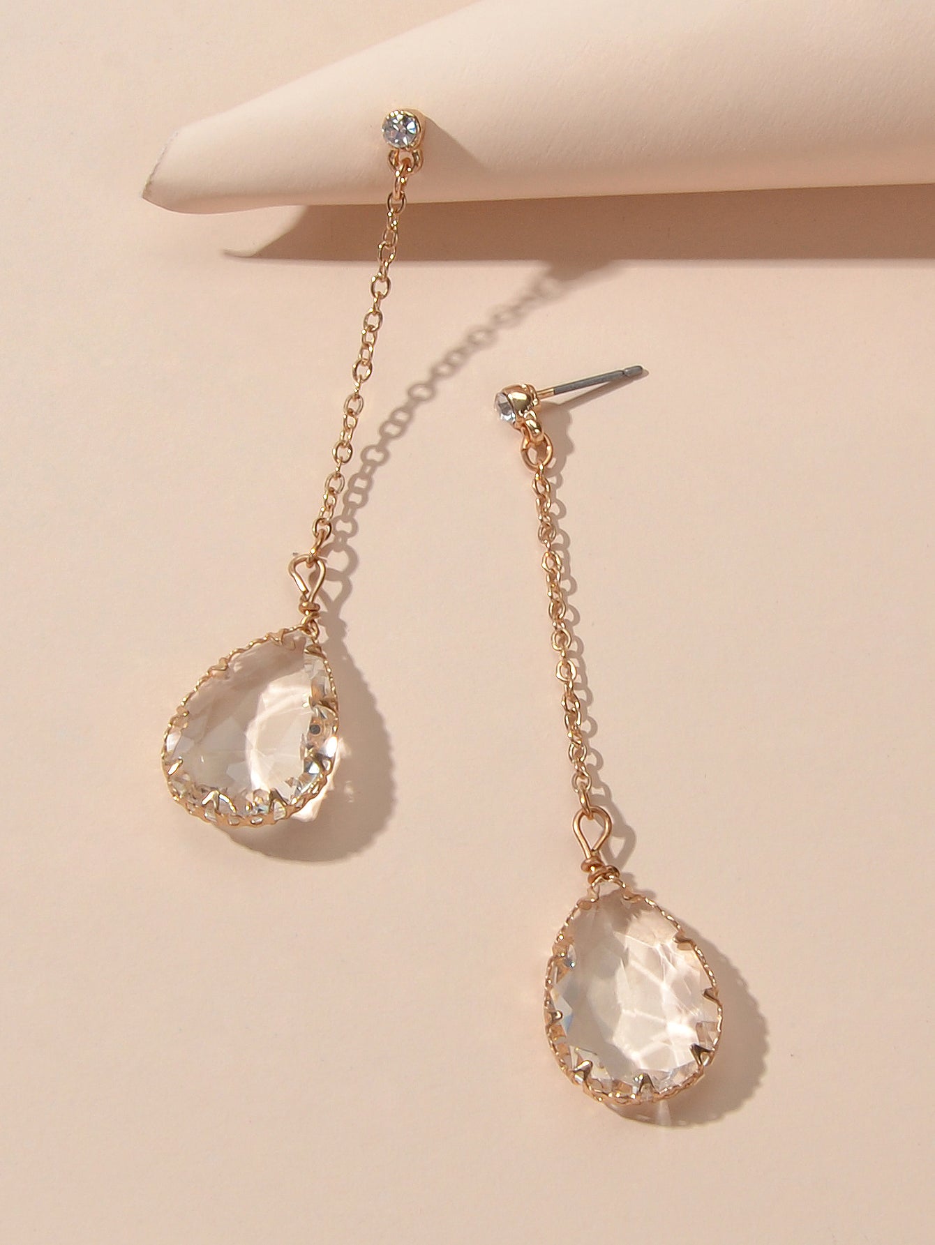 Stunning Transparent Water Drop Chain Crystal Dangle Stud Earrings Girls Eardrop