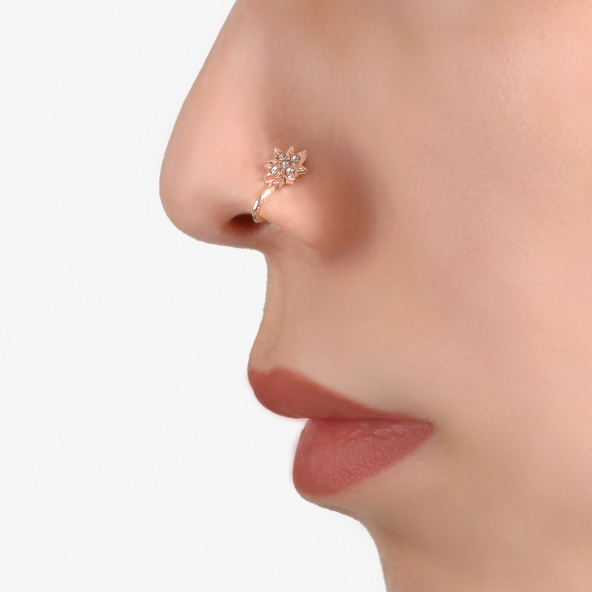 Nose Cuff Fake Helix Non Piercing Ring Rhinestone Decor Flower Body Jewellery