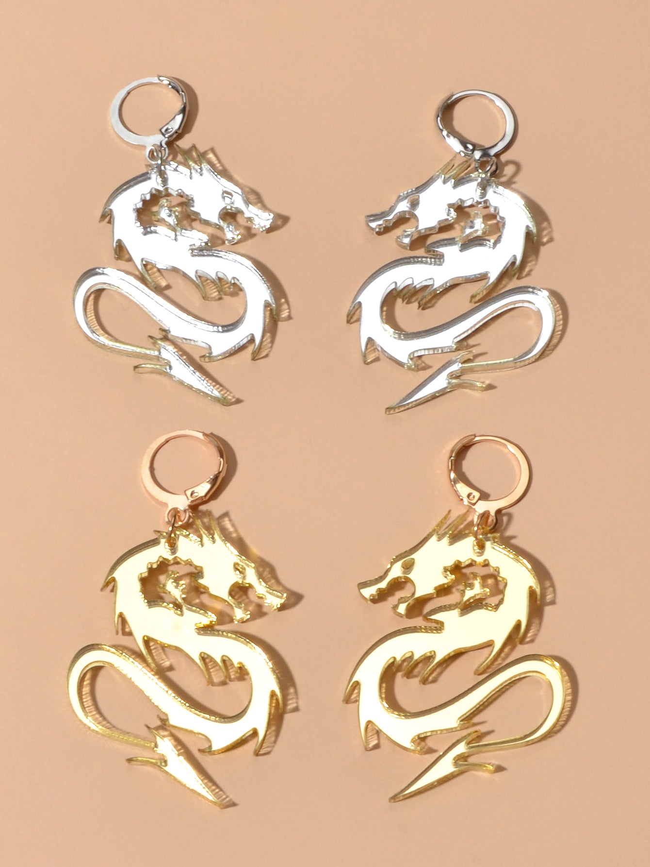 2pairs Hiphop Jewellery Acrylic Black Gold Dragon Drop Earrings Punk Accessories