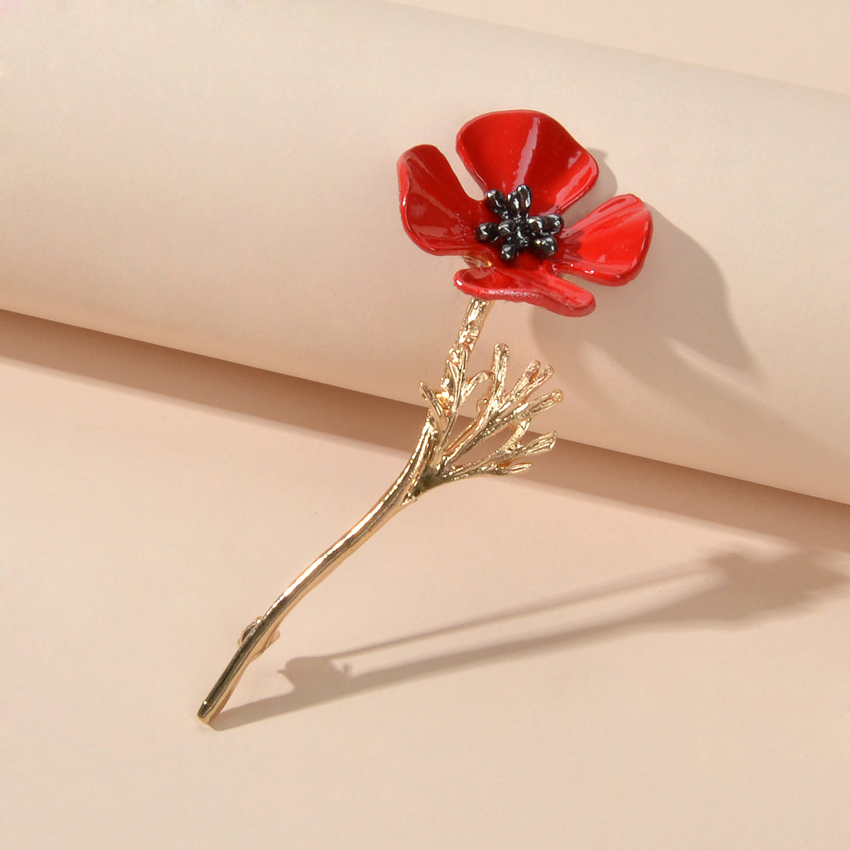 Elegant Jewellery Gold Silver Plated Branch Red Flower Bouquet Brooch Lapel Pin