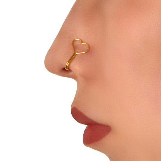 1pc Faux Lip Ear Nose Gold Metal Heart Shape Non Piercing Clip On Nose Hoop Ring