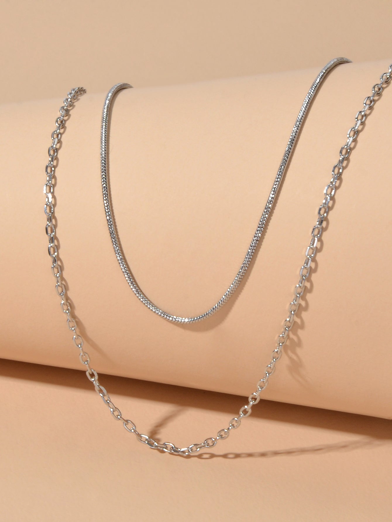 Double Layered Gold Silver Simple Link Chain Necklace Women Gift Party Jewellery