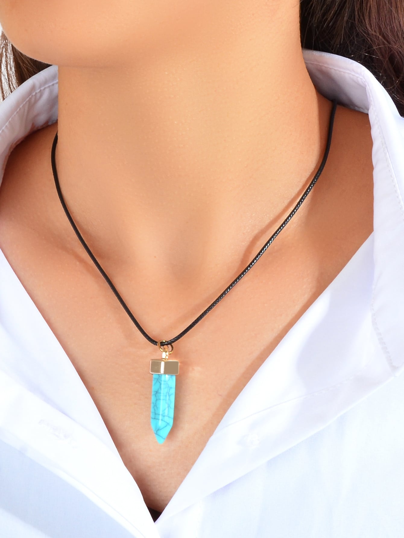 Boho Jewelry Black Leather Rope Colorful Bullet Shape Textured Pendant Necklace