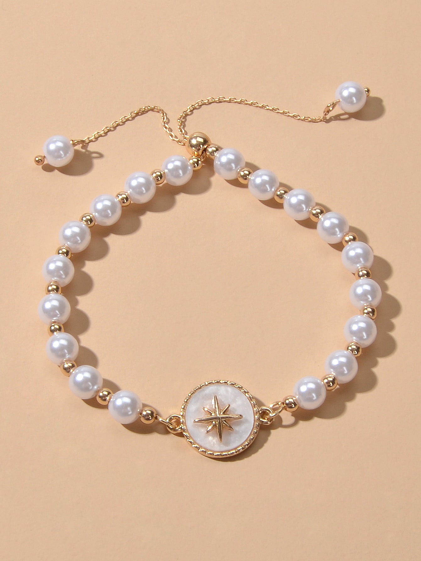 Retro Jewellery Round White Charm Pearl Chain Adjustable Bracelet Birthday Gifts