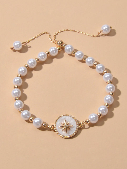 Retro Jewellery Round White Charm Pearl Chain Adjustable Bracelet Birthday Gifts