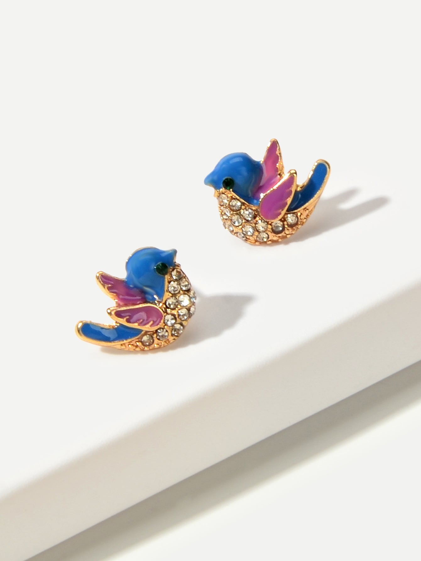 Small Rhinestone Purple Blue Enamel Love Birds Stud Earrings Funny Party Gifts