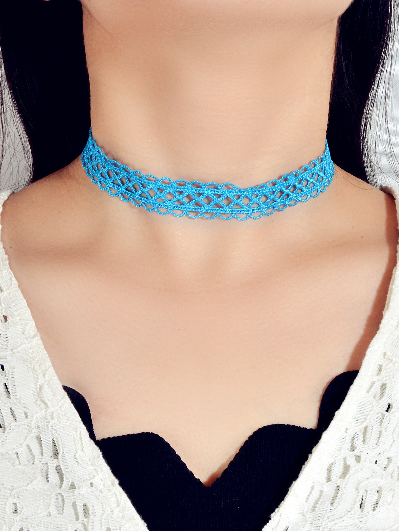 Gothic Punk 90s Blue Orange Lace Geometric Tattoo Choker Necklace Grunge Collar