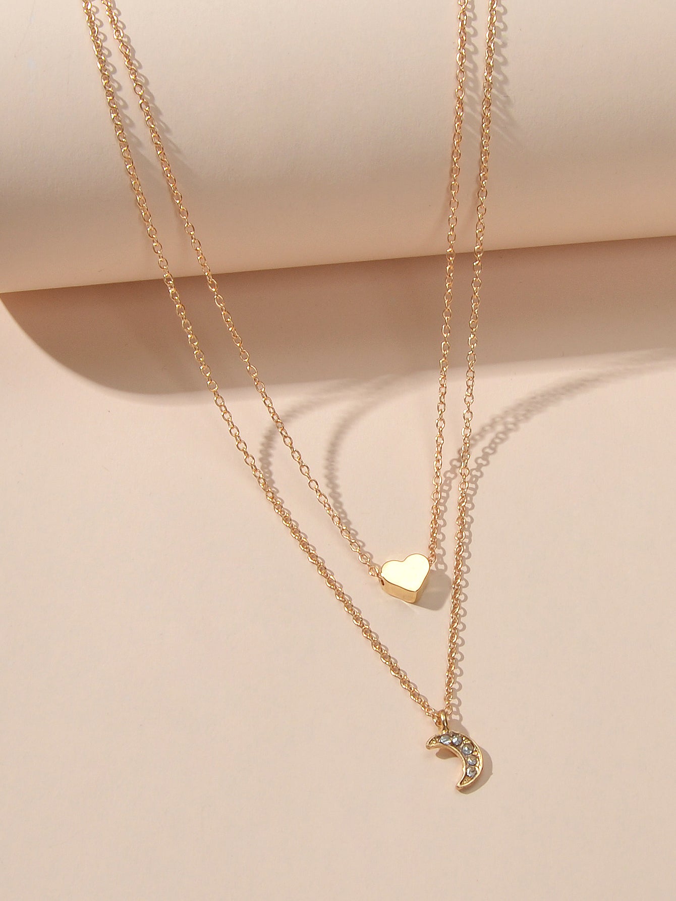 AU Local Rhinestone Double layered Chain Love Heart Moon Necklace Party Jewelry