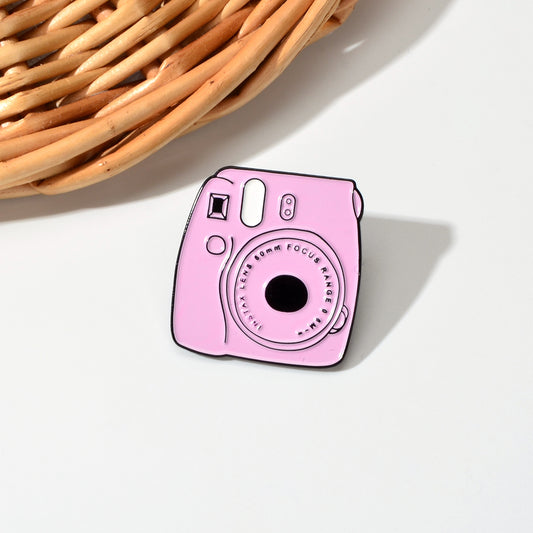 Cute Pink Enamel Camera Metal Backpack Pins Lapel Button Aesthetic Brooch Badge