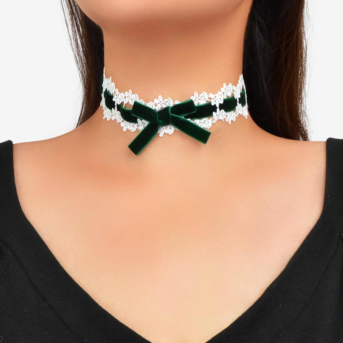 90s White Lace Flower Black Velvet Bowknot Tattoo Choker Necklace Grunge Collar