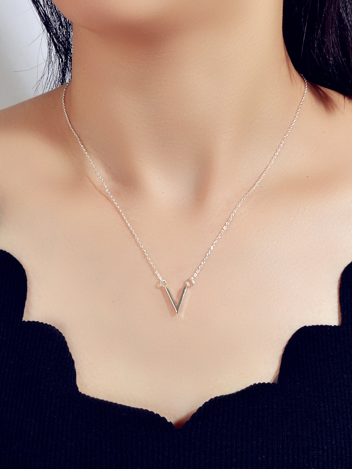 Initial V Pendant Necklace Victory Geometric Choker Boho Chain Lover Jewellery