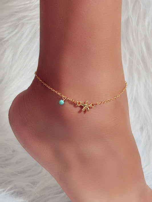 Gold Silver Chain Turquoise Starfish Anklet Barefoot Ankle Foot Jewellery