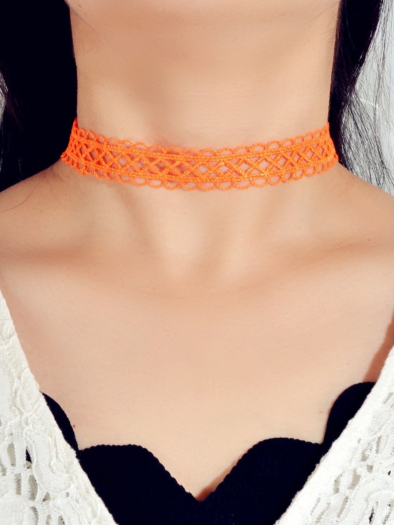 Gothic Punk 90s Blue Orange Lace Geometric Tattoo Choker Necklace Grunge Collar