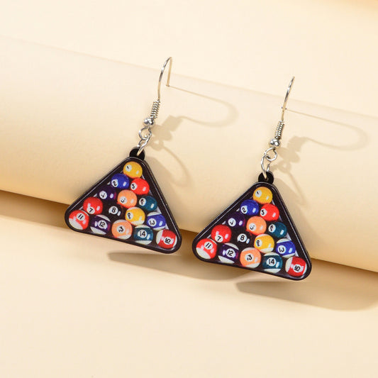 Colorful Pool Snooker Billiard Ball Acrylic Triangle Statement Dangle Earrings