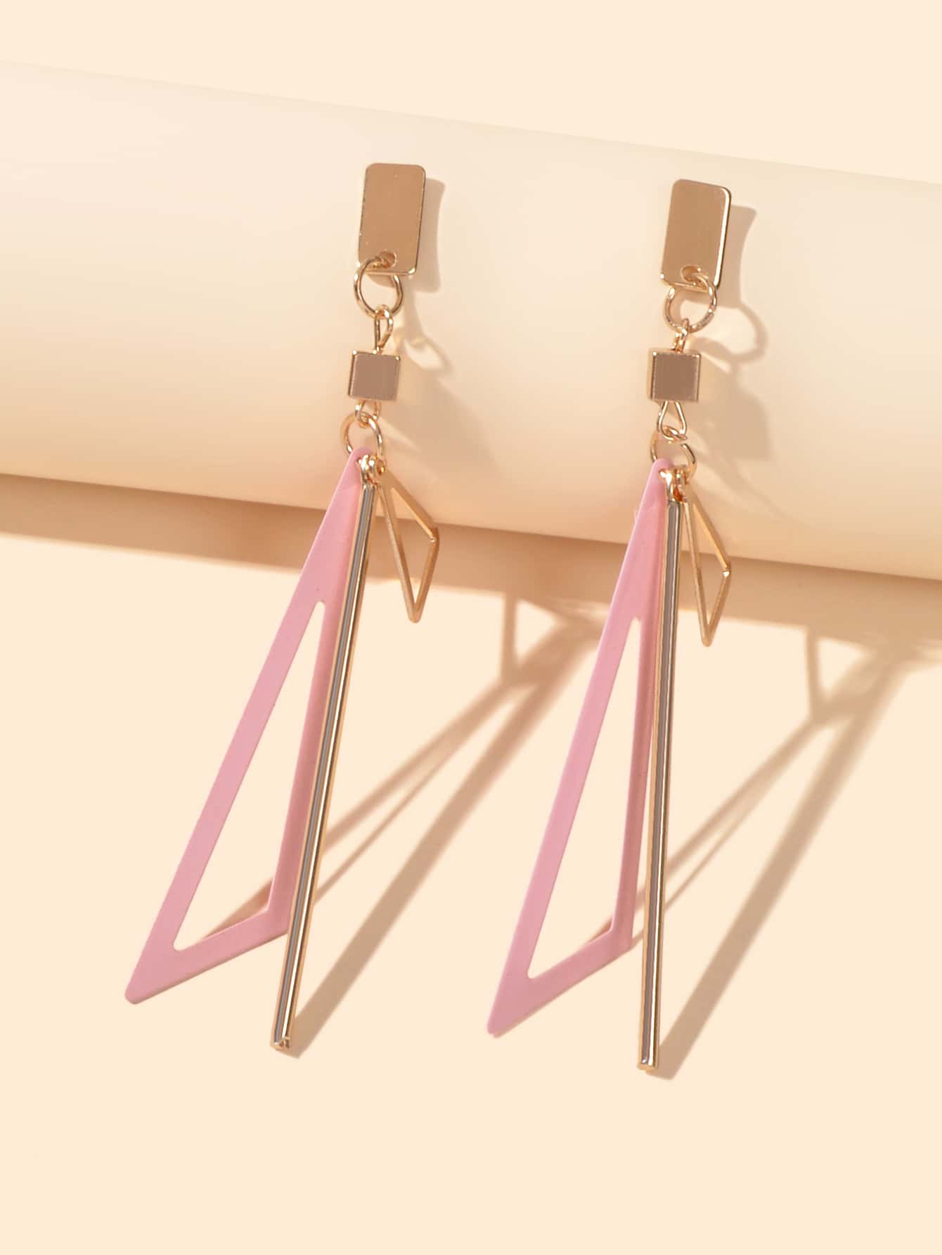 Gold Metal Geometric Triangle Dangle Stud Earring Women Textured Accessories