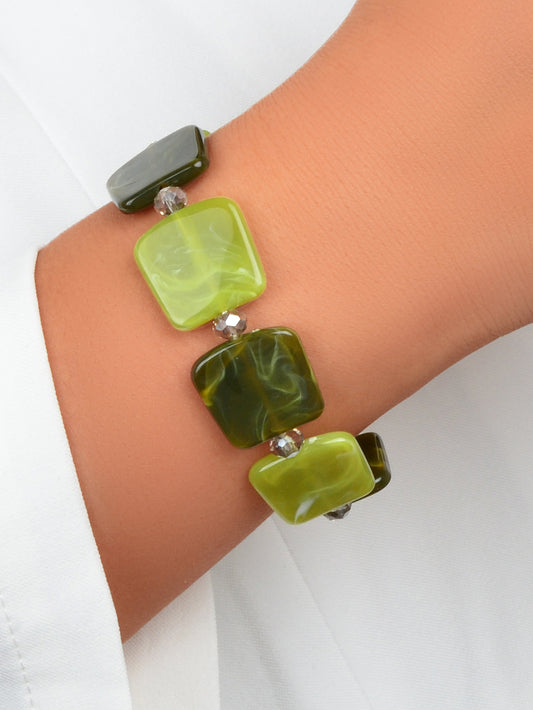 Green Resin Square Elastic Bangle Bracelet Women Boho Chic Designer Jewellery