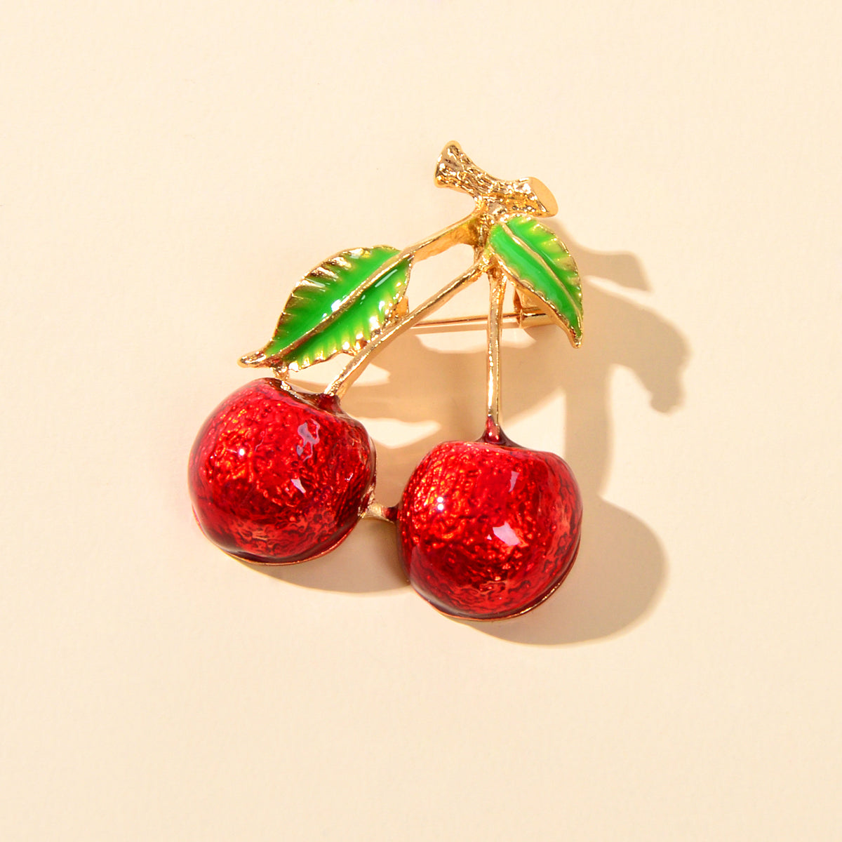 Attractive Red Enamel Twin Cherries Brooch Pin Fruit Jewelry Clothing Acccessory