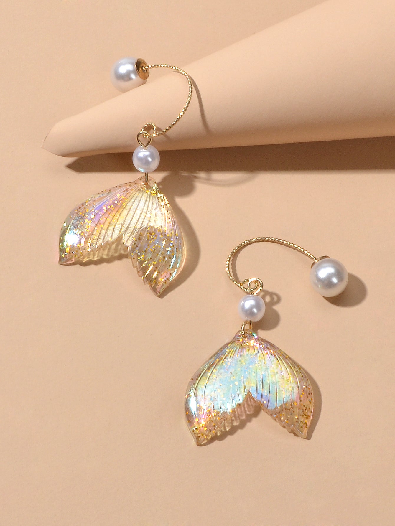 New Statement Pearl Decor Mermaid Tail Drop Earrings Shiny Women Teens Jewellery