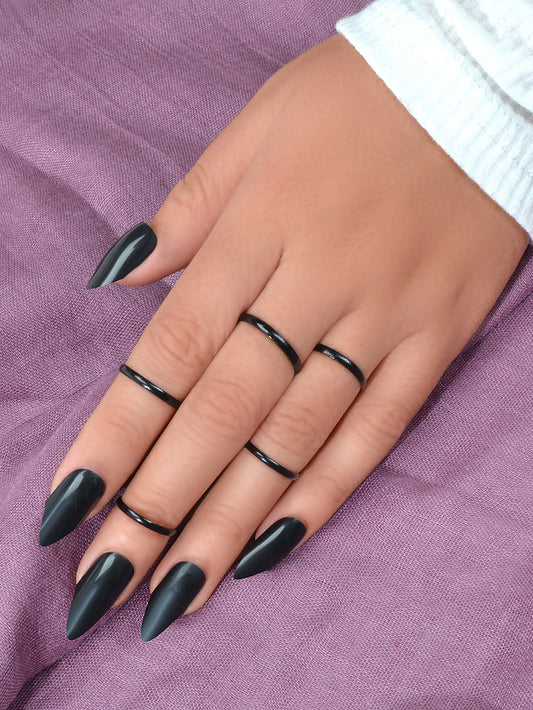 5pcs Punk Minimalist Simple Gothic Black Midi Stackable Finger Knuckle Rings set