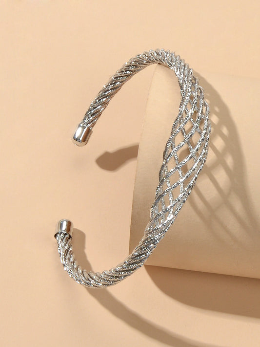 Ladies Jewellery Hollow Mesh Shape Gold Silver Open Cuff Women Bangle Bracelets