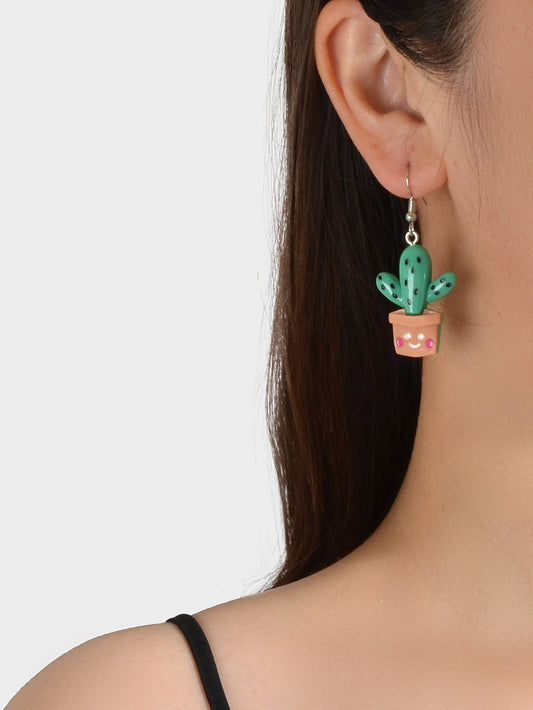 3D Cartoon Multi-colored Cactus Flowerpot Plant Drop Earrings Women Funny Gifts