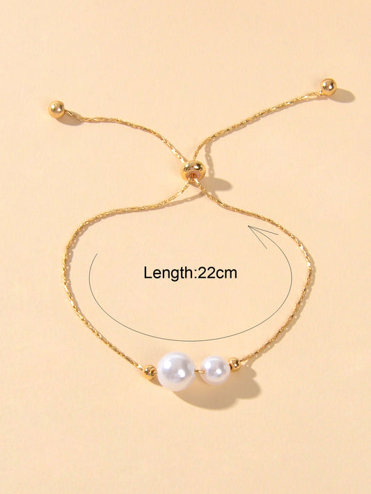 Wedding Party Wear Jewellery Gold Chain Pearl Beads Adjustable String Bracelets