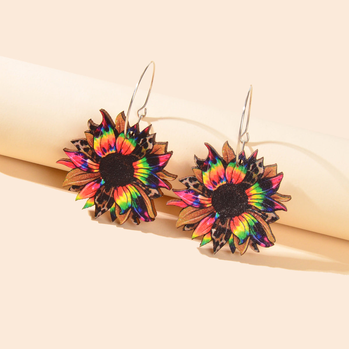 Colourful Sunflower Earrings Bohemian Summer Trendy Wooden Daisy Flower Jewelry