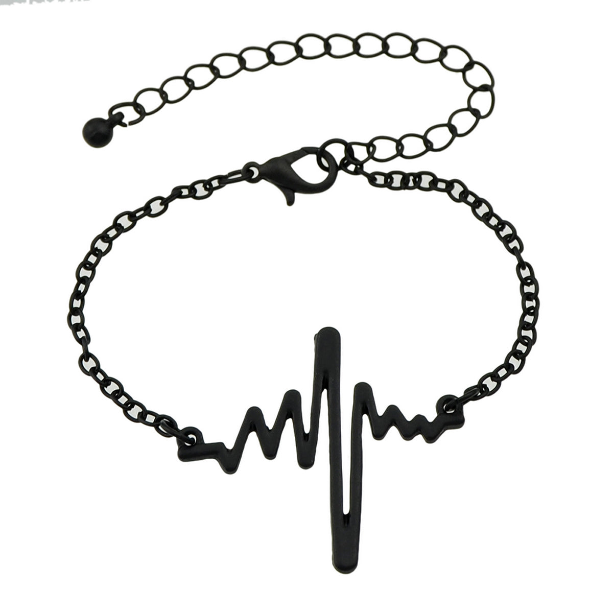 Minimalist Jewellery Gold Silver Black Metal Heartbeat Charm Bracelet for Women