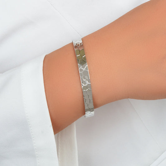 Customize Geometric Pattern Open Cuff Thin Bracelet Bangle Wrist Jewellery Gift