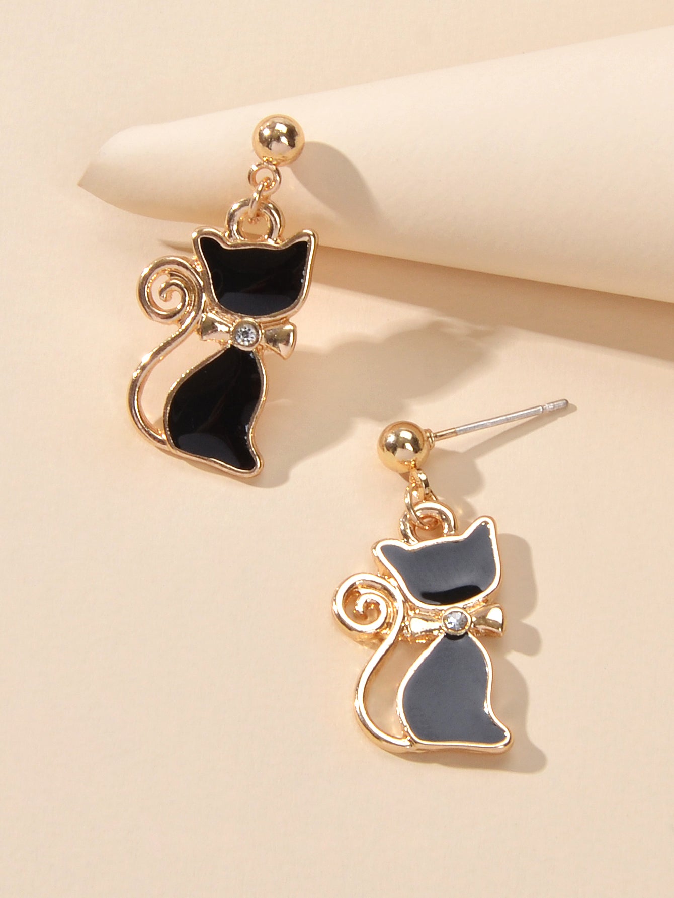 AU Post Rhinestone Black Cat Drop Stud Earrings Elegant Beautiful Jewellery Gift