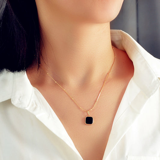 AU Stock Gold Chain Black Enamel Square Charm Necklace Women Fashion Accessories