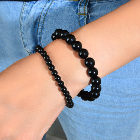 2pcs Traditional Ethnic Jewellery Handmade Black Beads Elastic Teenager Bracelet