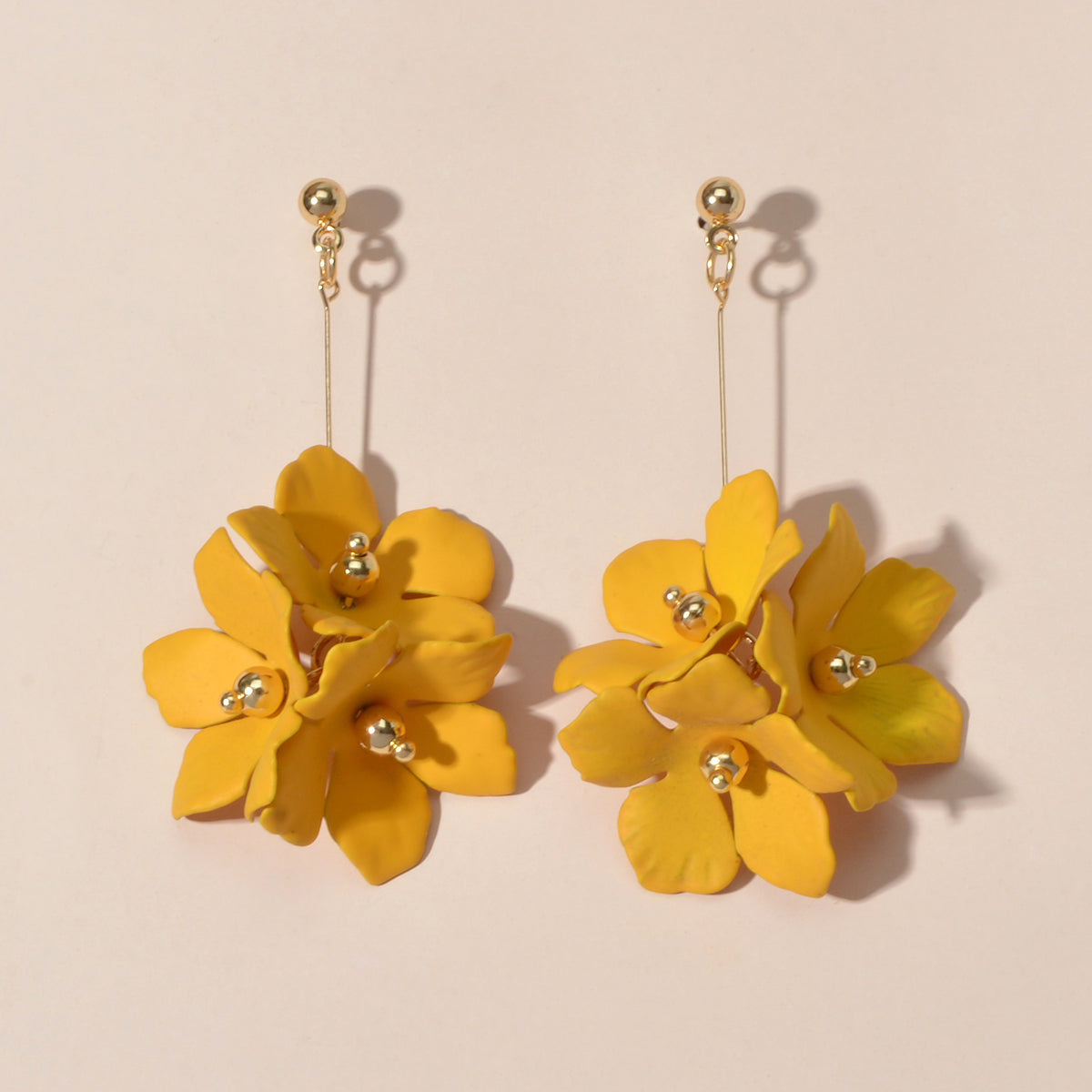 Female Jewelry Trendy Pink Yellow Flower Drop Dangle Pendant Earrings for Women