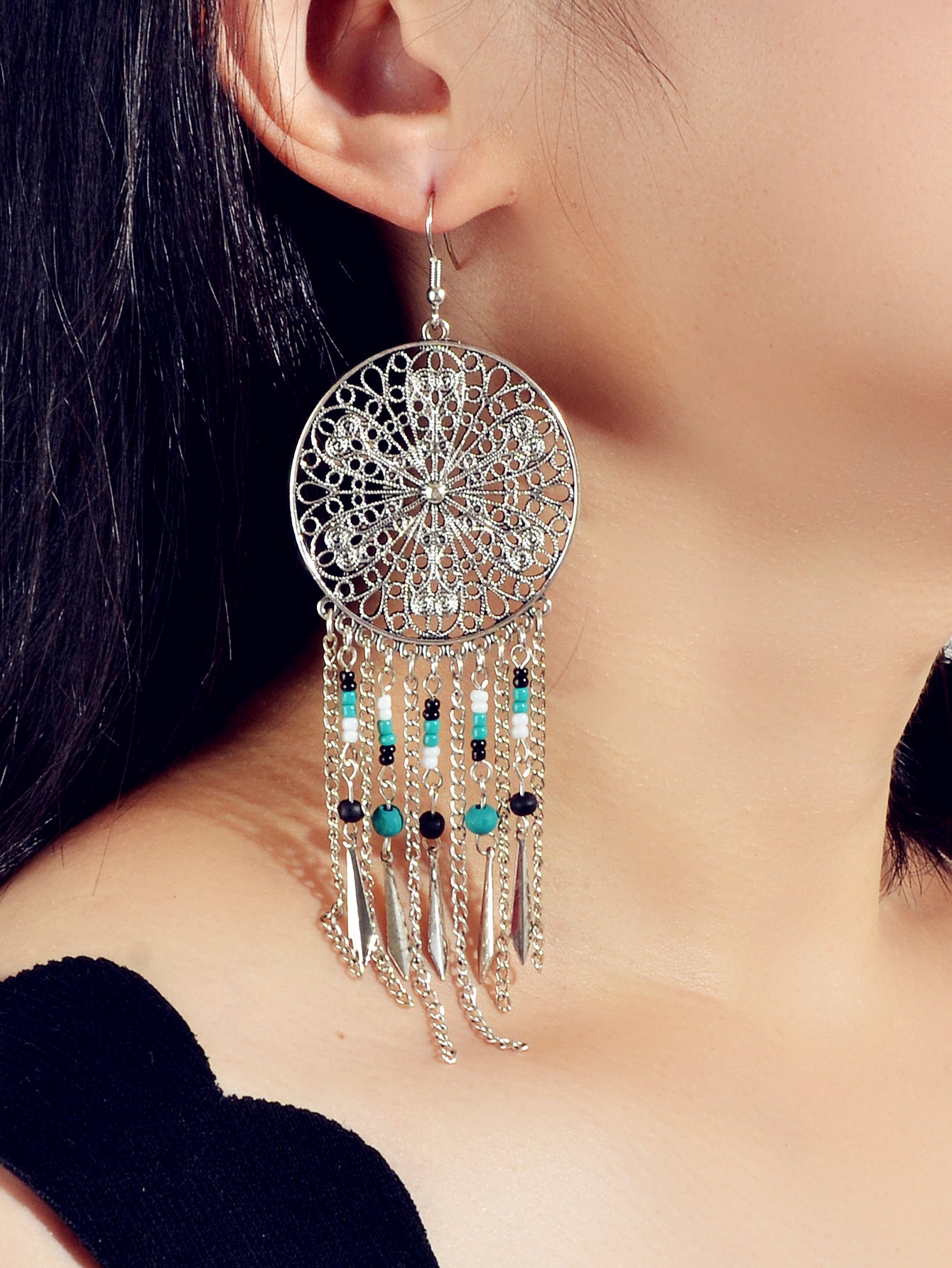 Antique Ethnic Jewellery Multicolour Seed Beads Tassel Dangle Bohemian Earrings