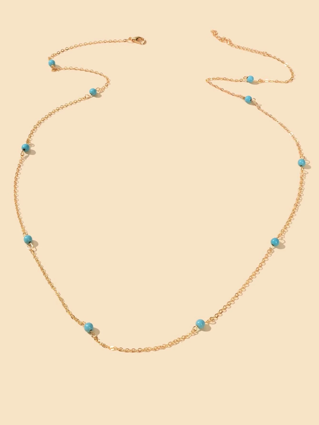 AU Post Boho Chic Beach Blue Bead Gold Chain Waist Link Body Chain Belly Jewelry