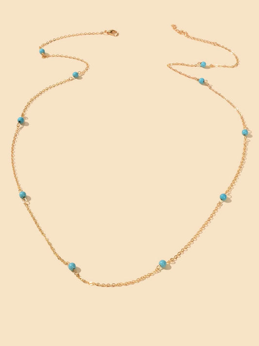 AU Post Boho Chic Beach Blue Bead Gold Chain Waist Link Body Chain Belly Jewelry