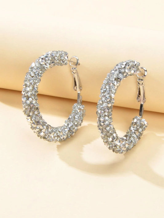 Party Gift Decoration Silver Rhinestone Shining Hoop Huggie Earrings AU Stock