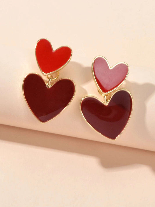 Personality Red Enamel Heart Stud Earrings Women Girls Ear Jacket Dainty Gifts