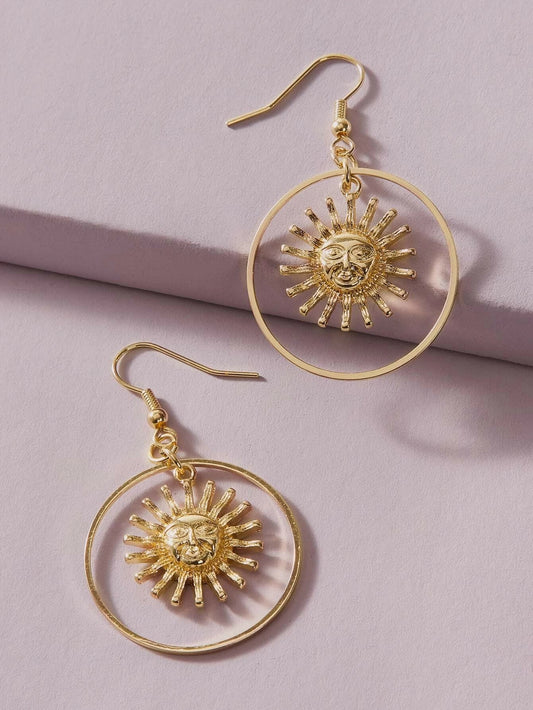 Gold Circle Sun Drop Earrings Stunning Women Teen Accessories Party Gift Jewelry