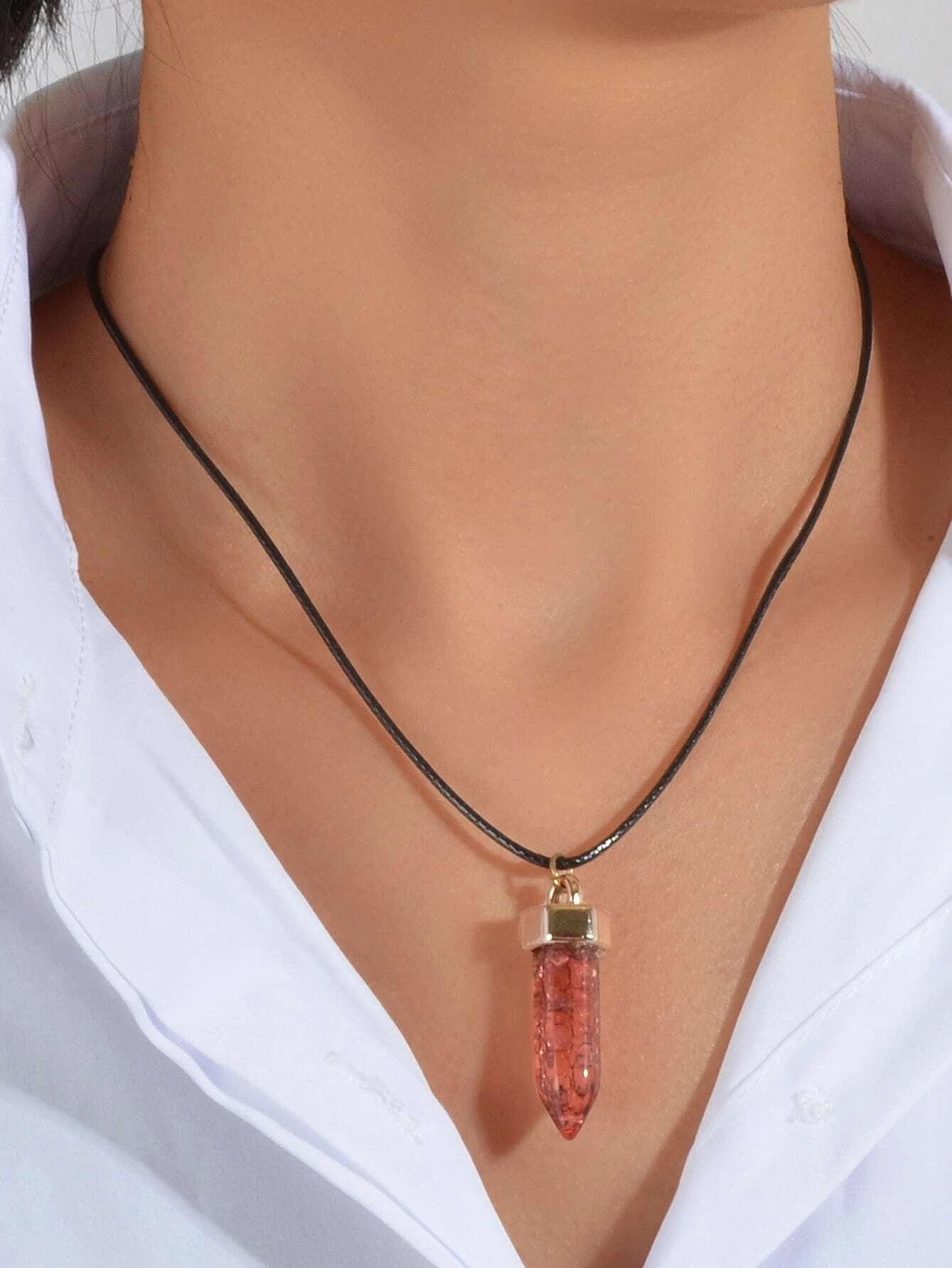 Boho Jewelry Black Leather Rope Colorful Bullet Shape Textured Pendant Necklace