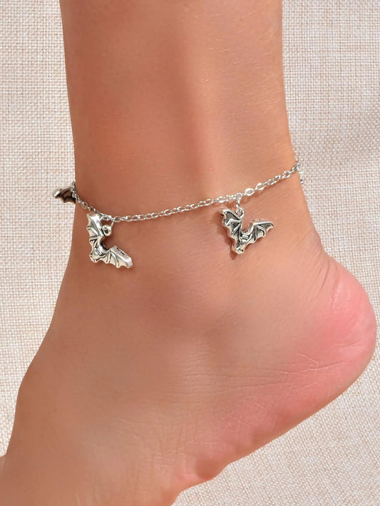 Foot Beach Jewellery Silver Chain Bat Charm Anklet Punk Bracelet Halloween Gift