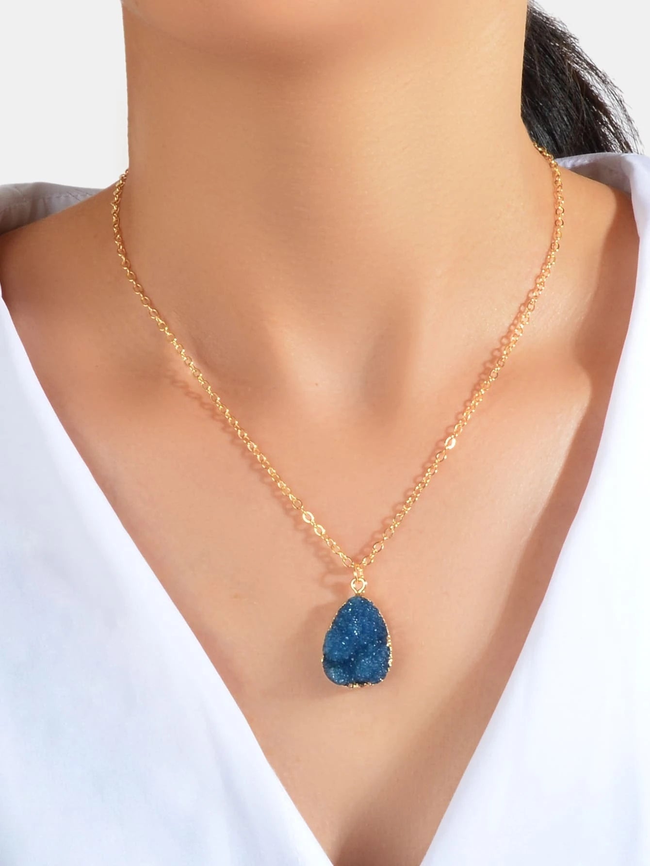 Boho Chic Gold Chain Colorful Stone Resin Water Drop Pendant Ethnic Necklace